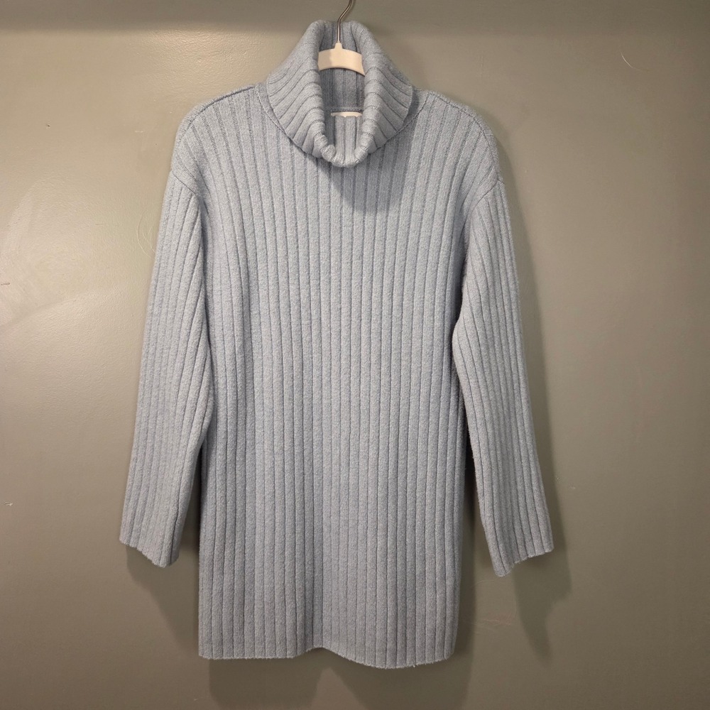 Abercrombie & Fitch Women's Turtleneck Sweater Dress Mini Ribbed, Size SP, Blue